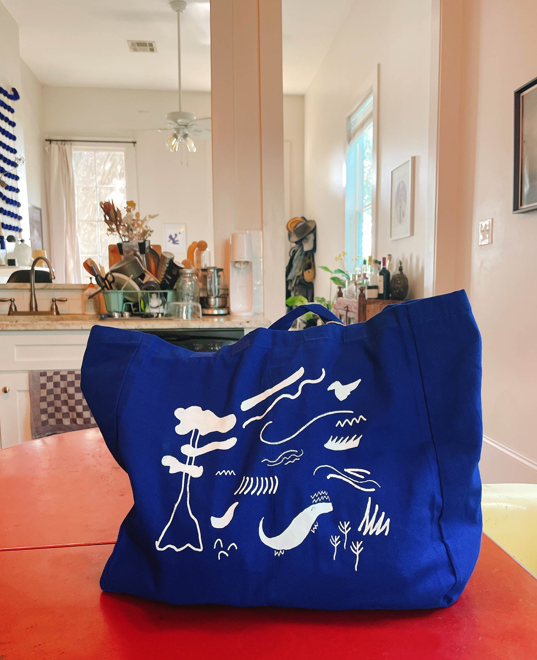 Washed linen Merci shopping bag - Ink Blue