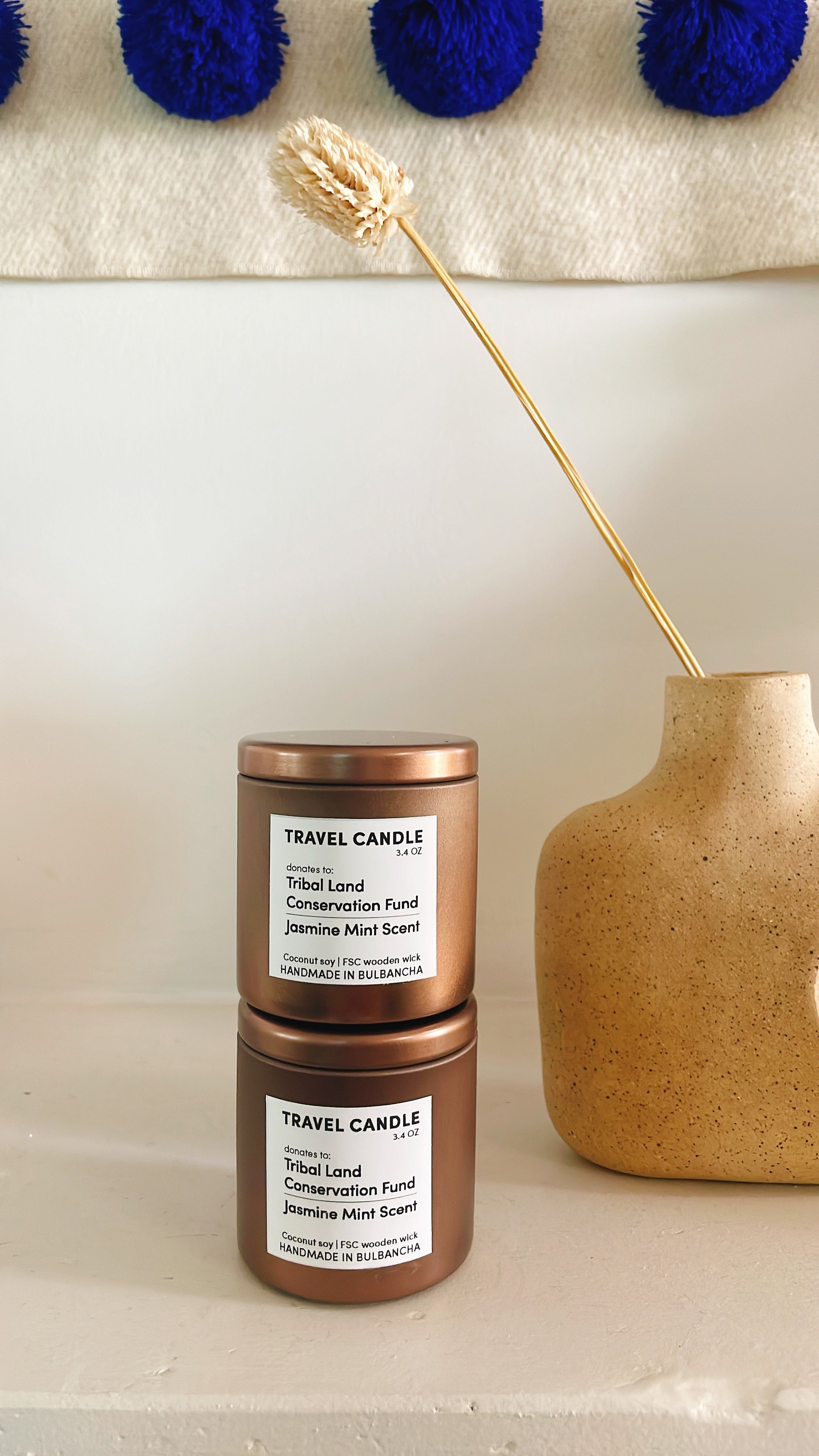 Travel Candle, donates to Tribal Land Conservation Fund / Jasmine Mint Scent