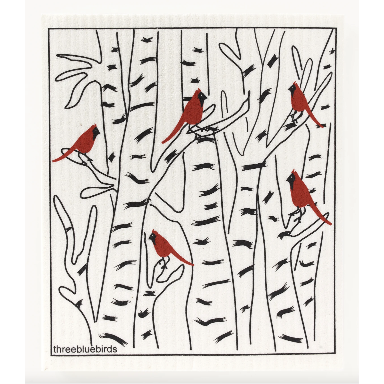 Swedish Dishcloth - Red Cardinals in Trees