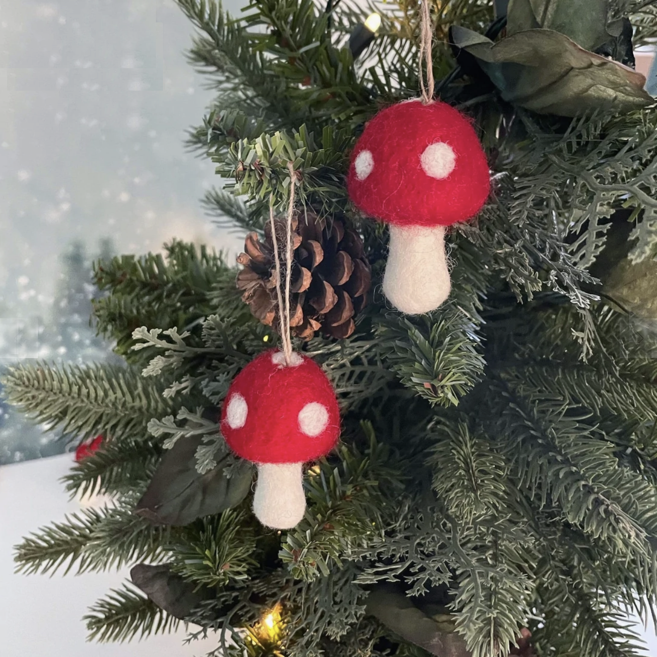 Wool ornaments, Red & White toadstool mushrooms, set of 3 - New Zealand Wool