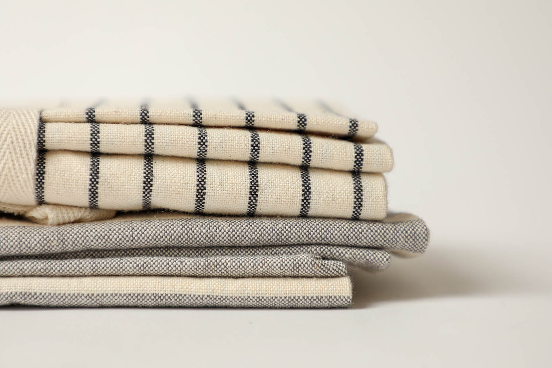 Cream & Gray Ticking Stripes Organic Cotton Kitchen Towels: Set of