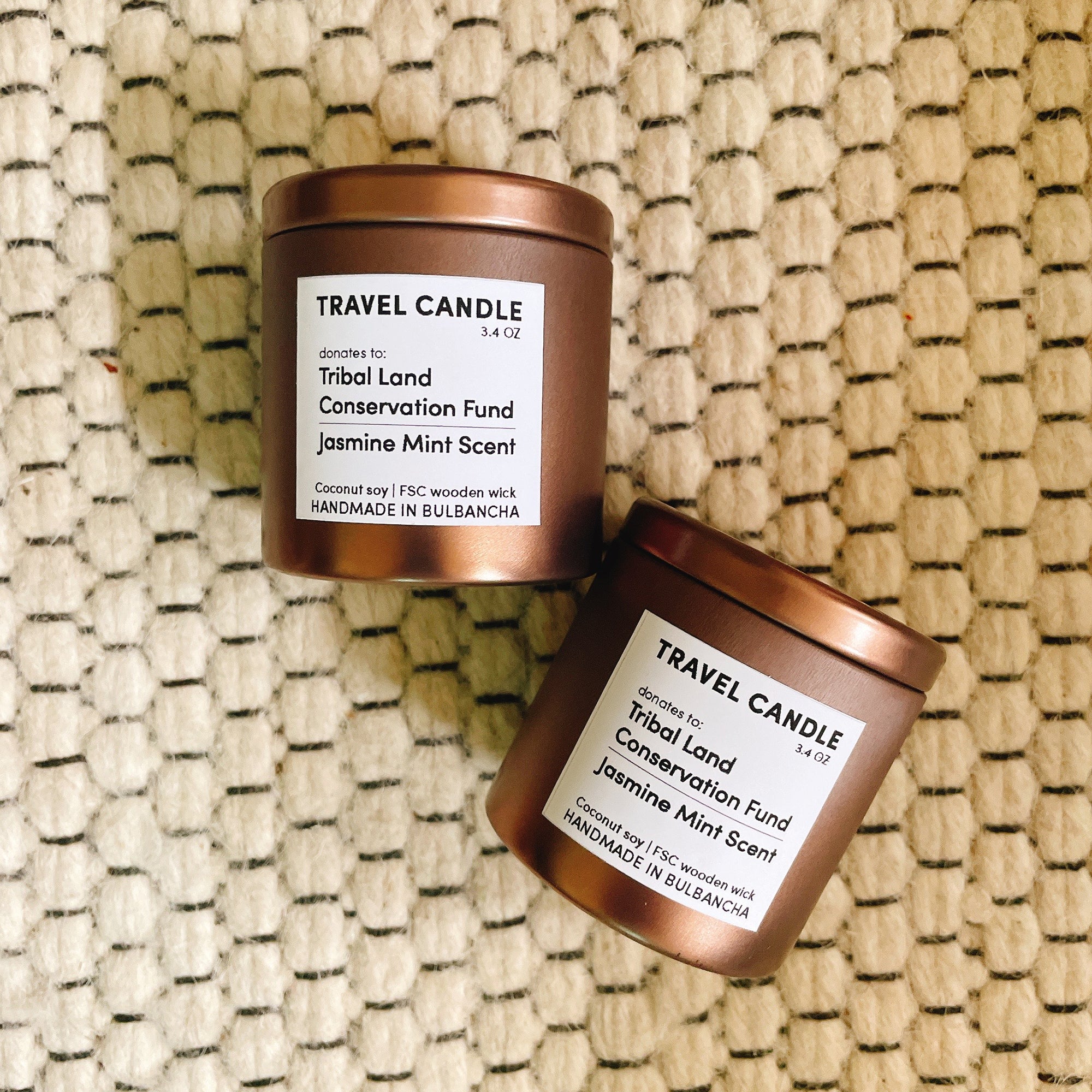 Travel Candle, donates to Tribal Land Conservation Fund / Jasmine Mint Scent