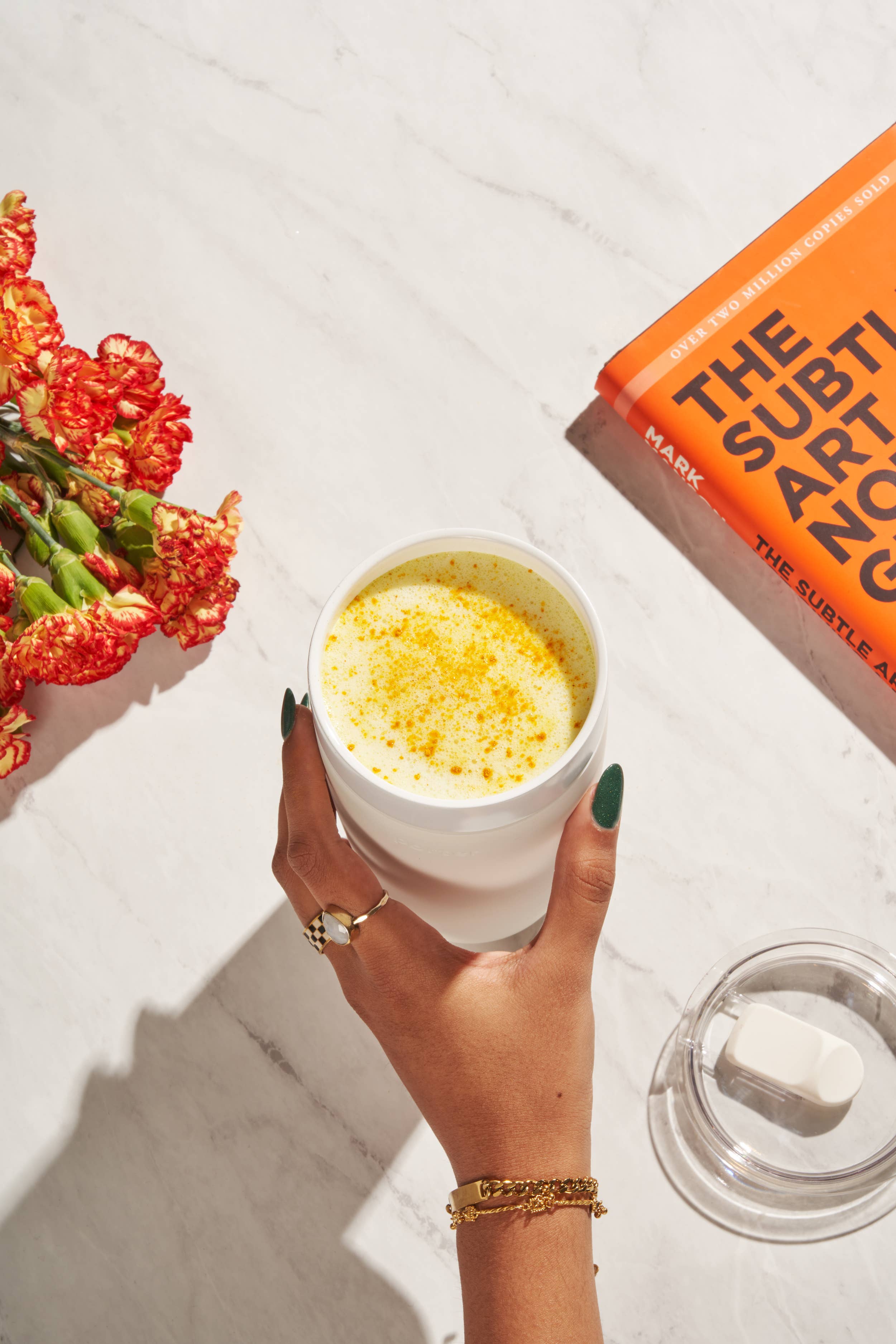 Insulated Ceramic Stainless Steel Coffee & Drink Tumbler: Terrazzo Cream