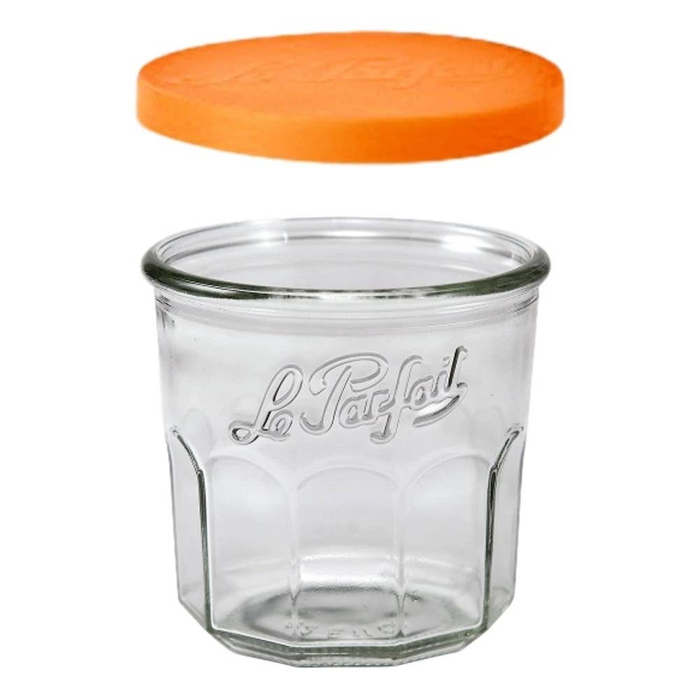 445ml French Jam Pot Faceted Drinking Glass with Orange Cover - Le Parfait