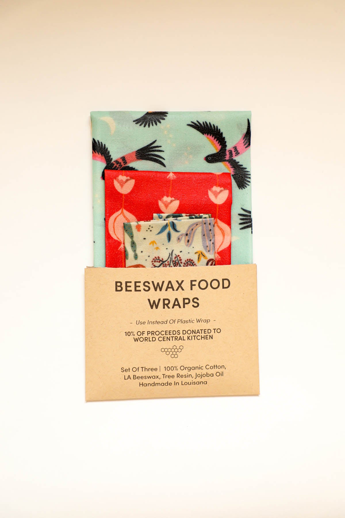 Beeswax Food Wraps - Songbirds & Cacti, Oh My Set, Organic Cotton, gives to World Central Kitchen