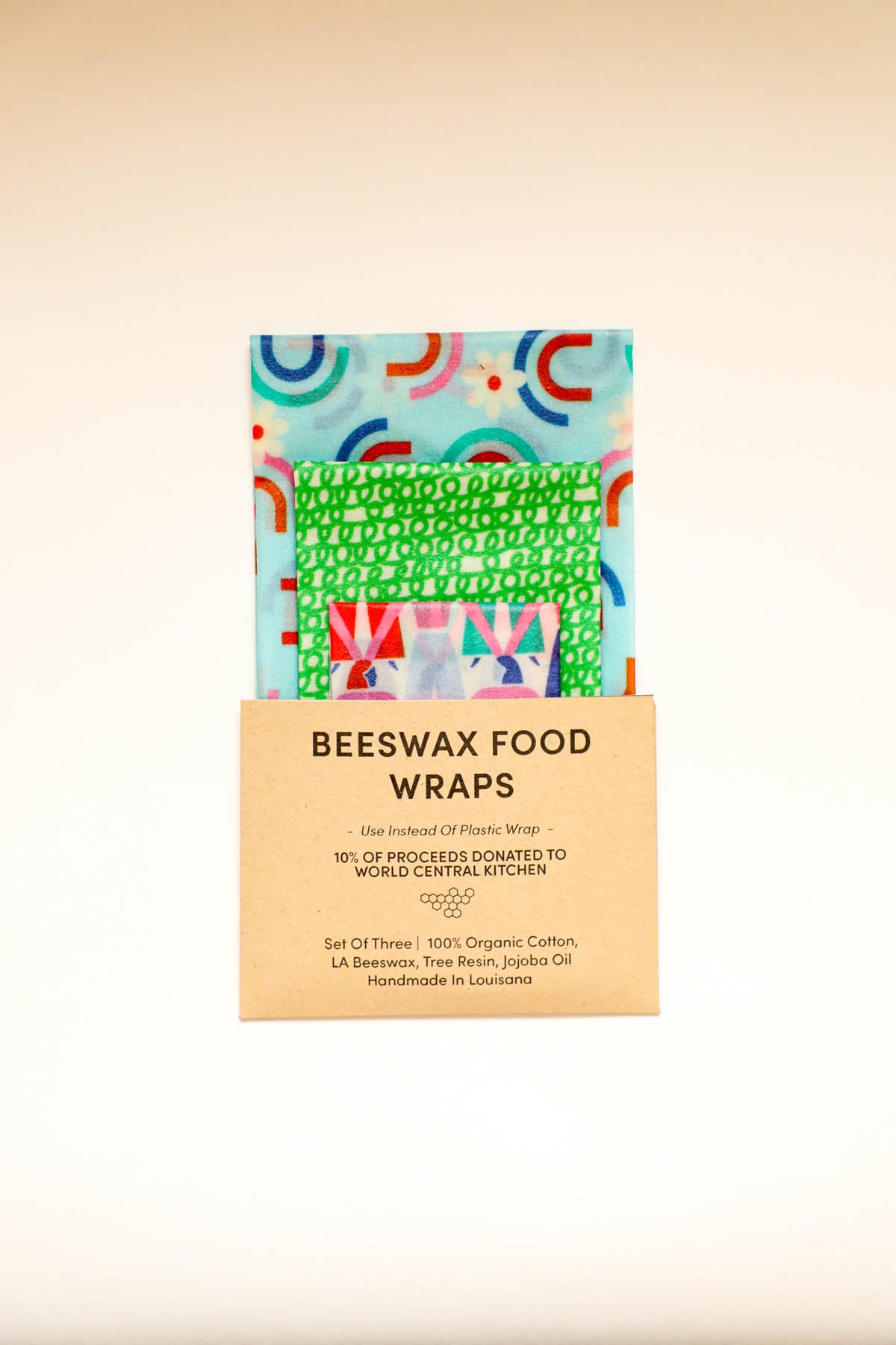 Beeswax Food Wraps - Let's Link Arms Set, Organic Cotton, gives to World Central Kitchen