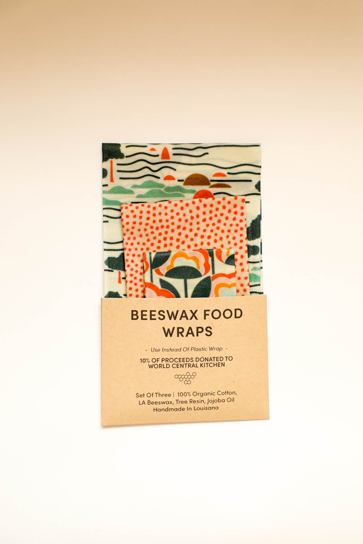 Beeswax Food Wraps - Let's Get Outside Set, Organic Cotton, gives to World Central Kitchen