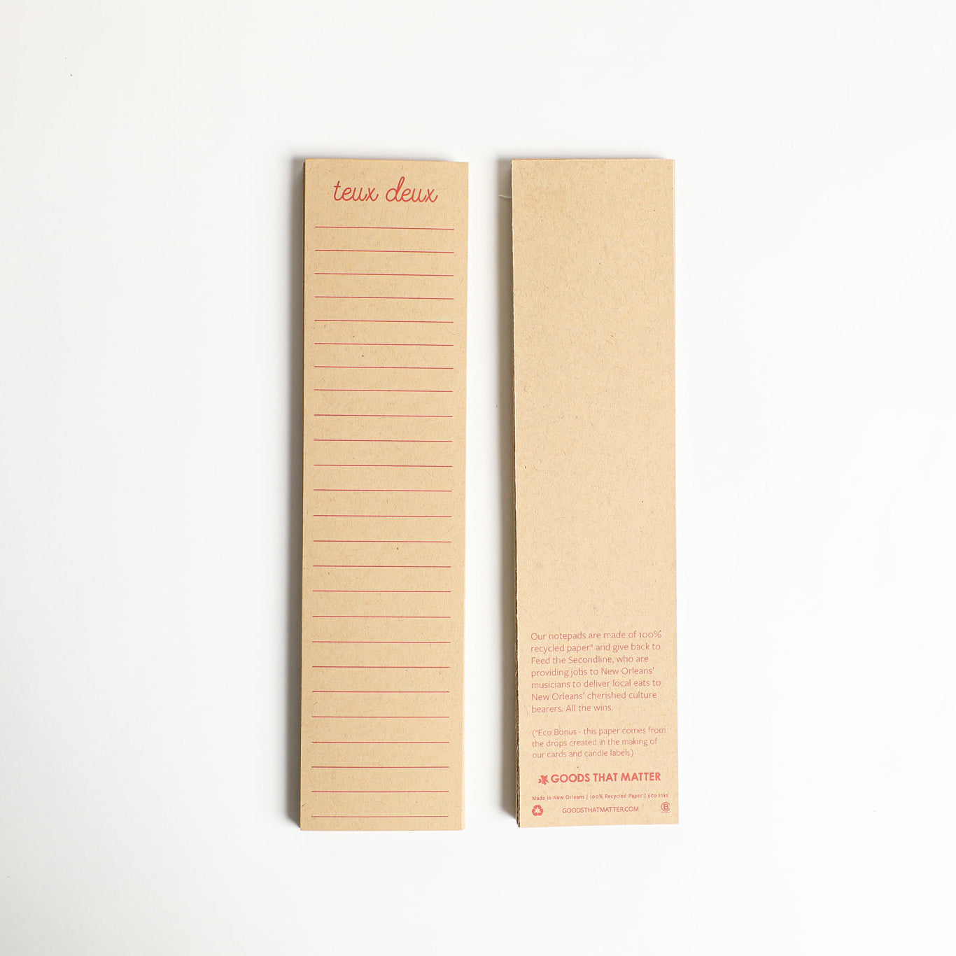 Teux Deux - Zero Waste Notepad - Gives to Feed the Second Line