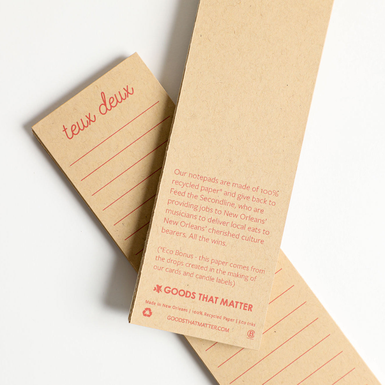 Teux Deux - Zero Waste Notepad - Gives to Feed the Second Line