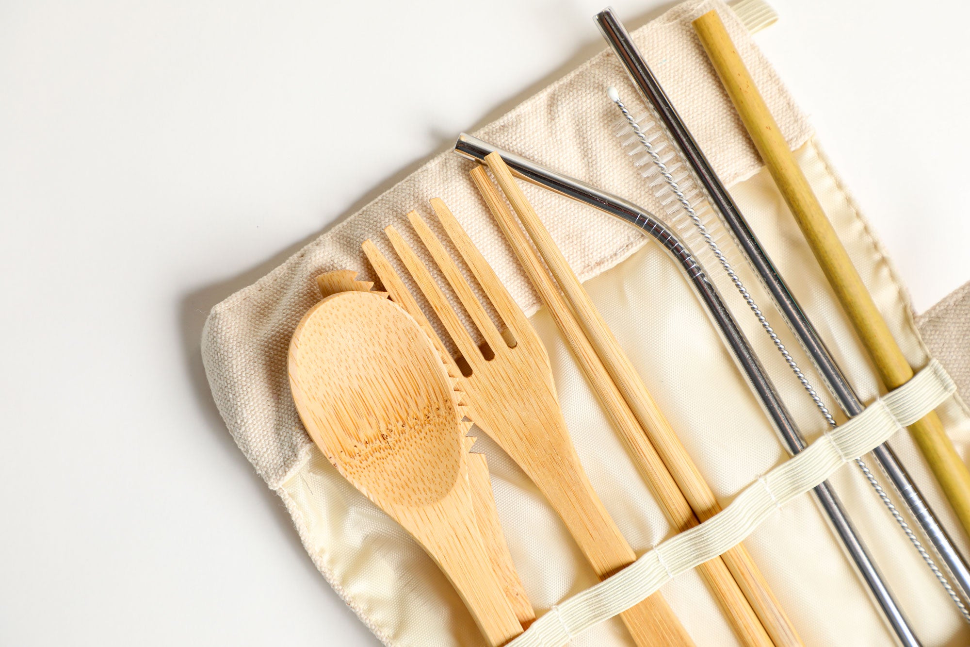 Reusable Cutlery Set - Silverware, Shopsticks, & Straw in a canvas carrying case