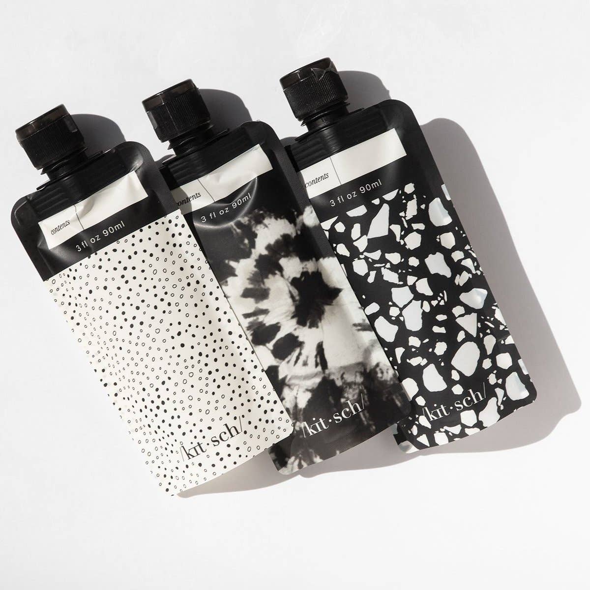 Refillable Travel Pouches 3pc Set - Black & Ivory