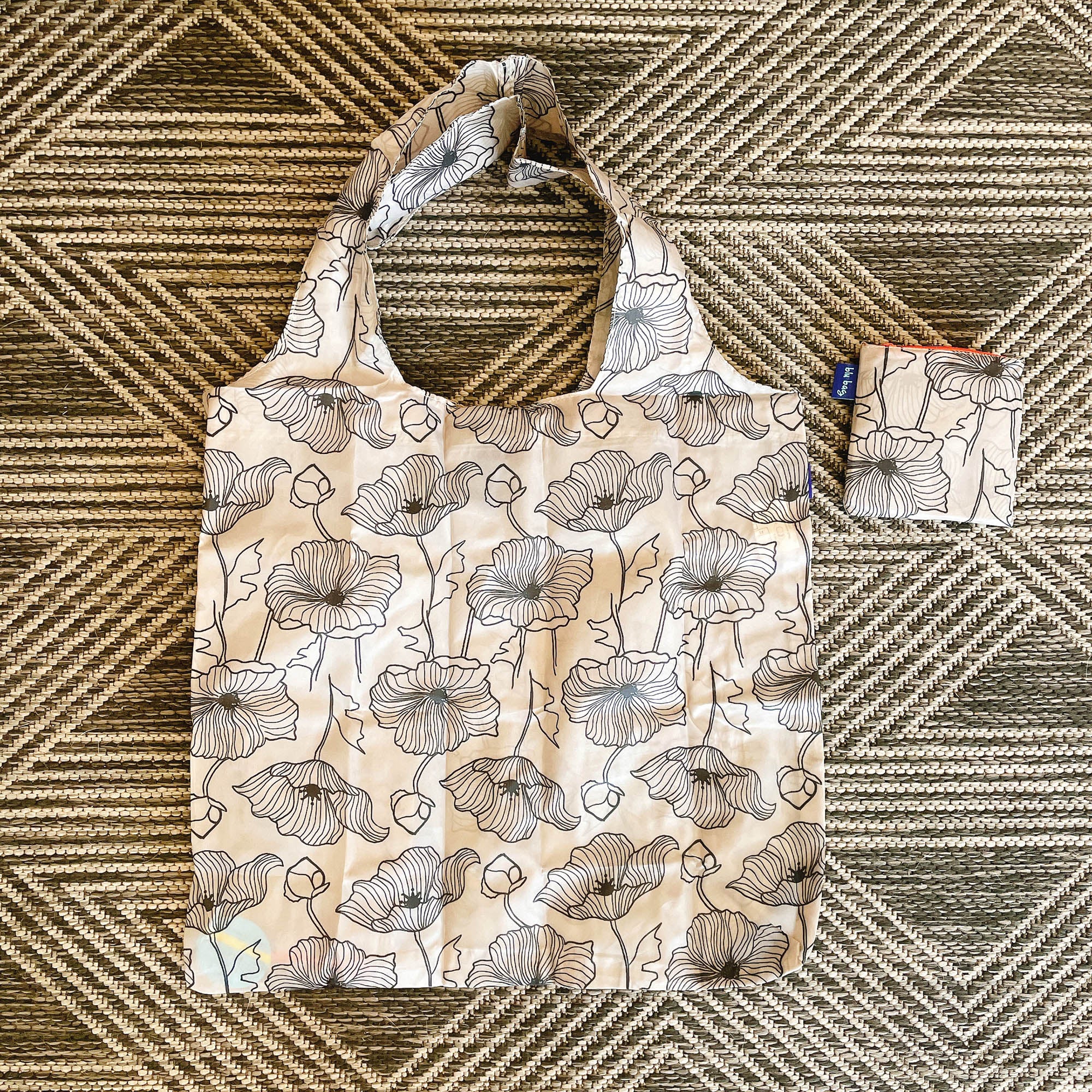 Reusable Shopping Bag - 19x24" Pocket Tote, Poppy Design